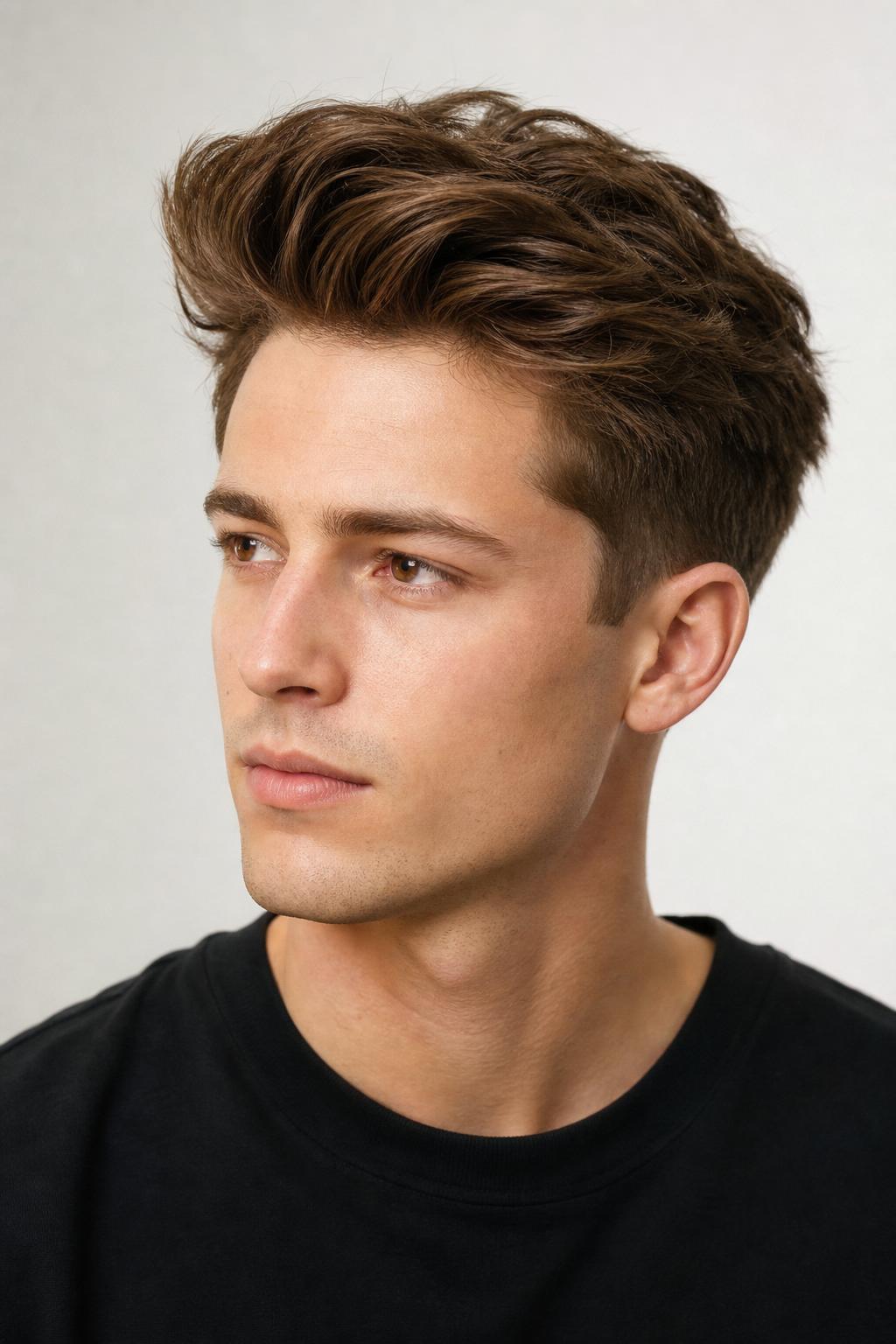 Fluffy Quiff with Soft Lifted Volume on a Young Man
