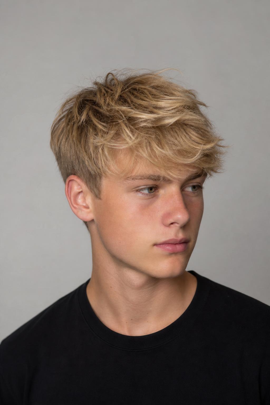 Fluffy Style on Straight Hair with Blow-Dried Volume on a Boy