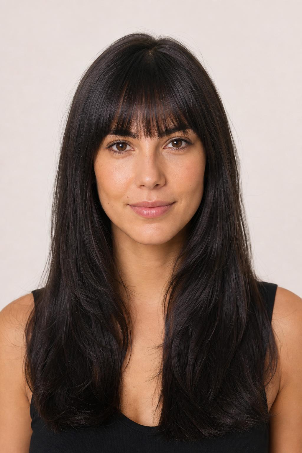 Point-Cut French Fringe with Soft Movement on Very Thick Dark Hair
