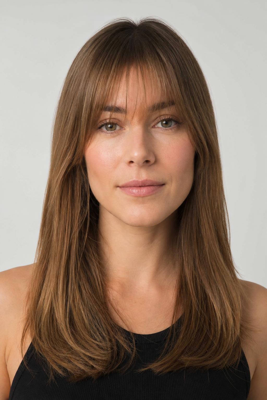 Wispy Soft See-Through French Fringe with Feathered Ends on Light Brown Hair