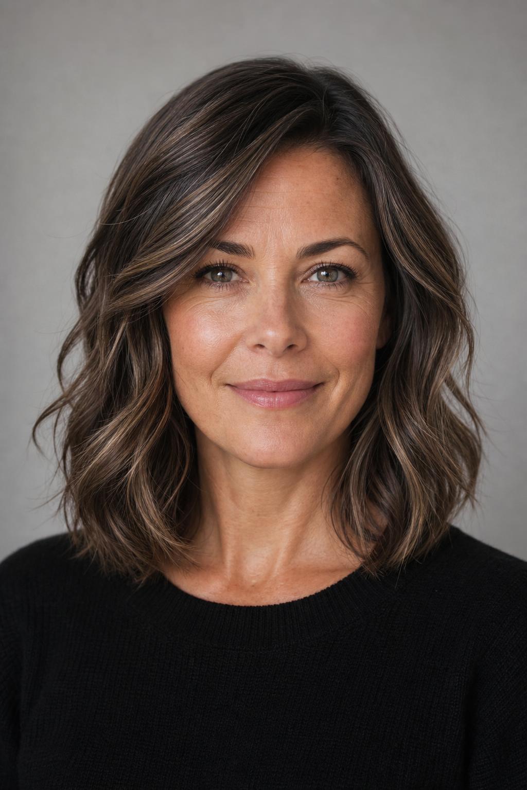 Over-Lightened Hair Enriched with Frosted Chestnut Dimensional Lowlights on Espresso
