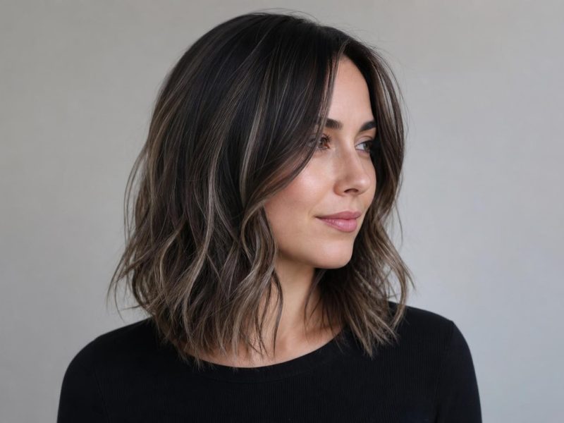 Frosted Espresso Hair with Cool Ash Highlights on a Deep Brown Base