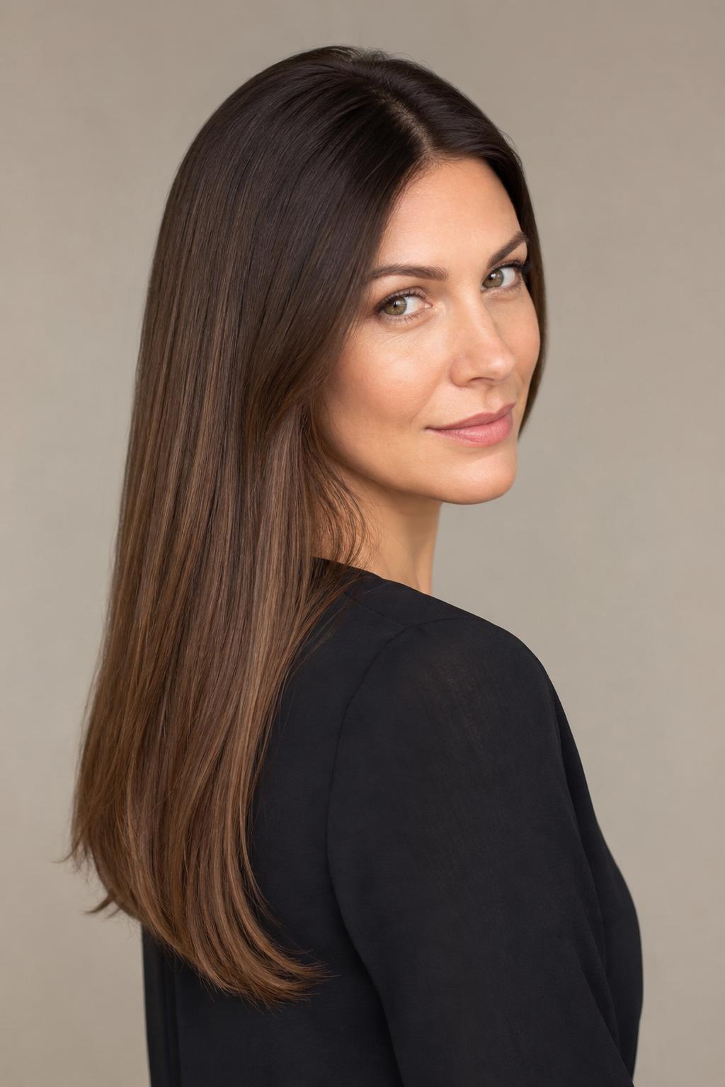 Frosted Espresso Ombre Blending Dark Roots into Cool Mid-Brown Ends