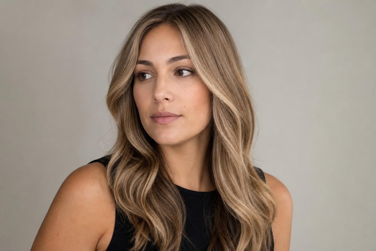 Honey Beige Blonde Hair with Soft Warm-Neutral Dimension on Long Loose Waves