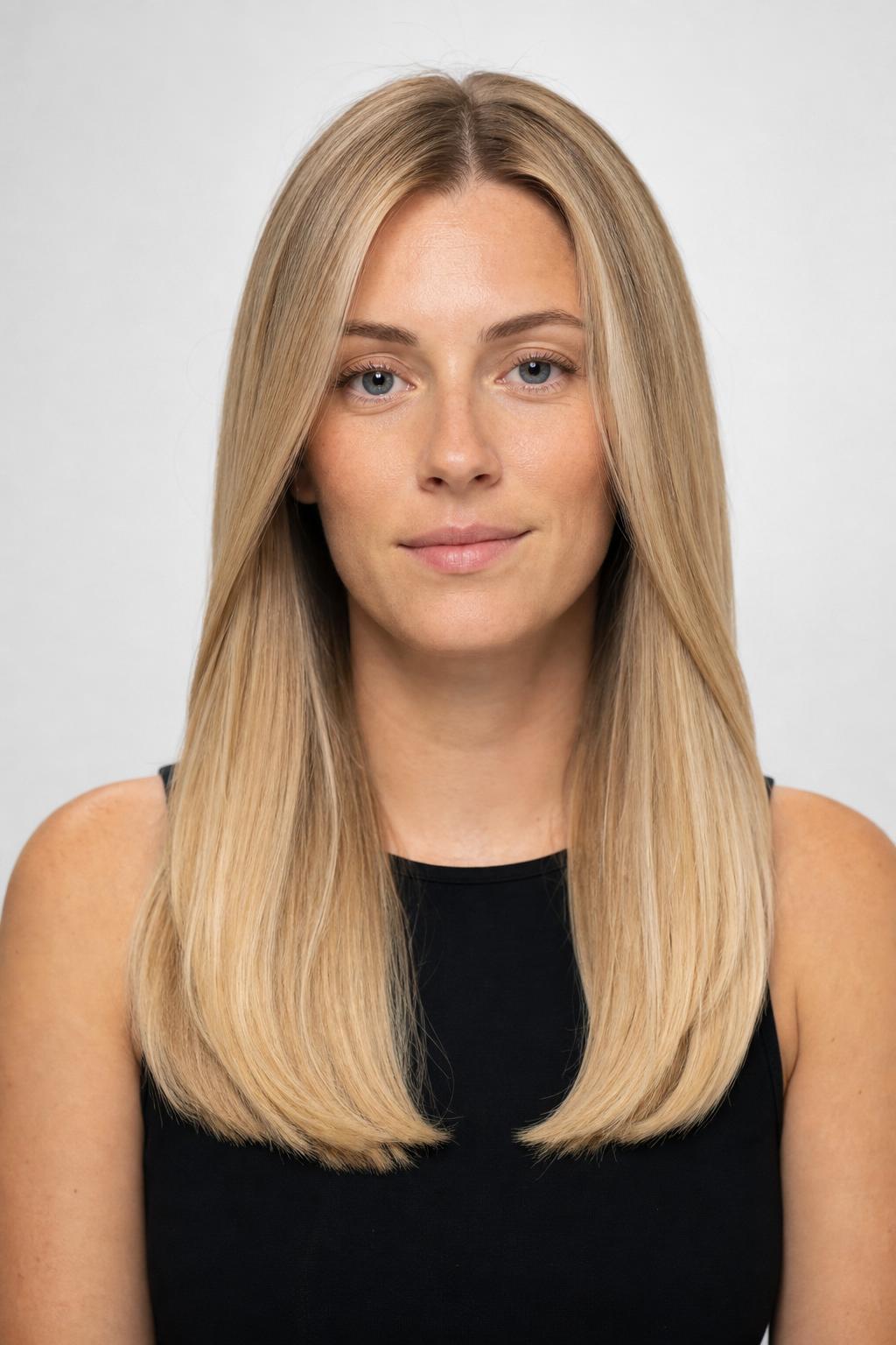 Bright Honey Beige Blonde Foilyage with Even Dimension on Long Straight Hair