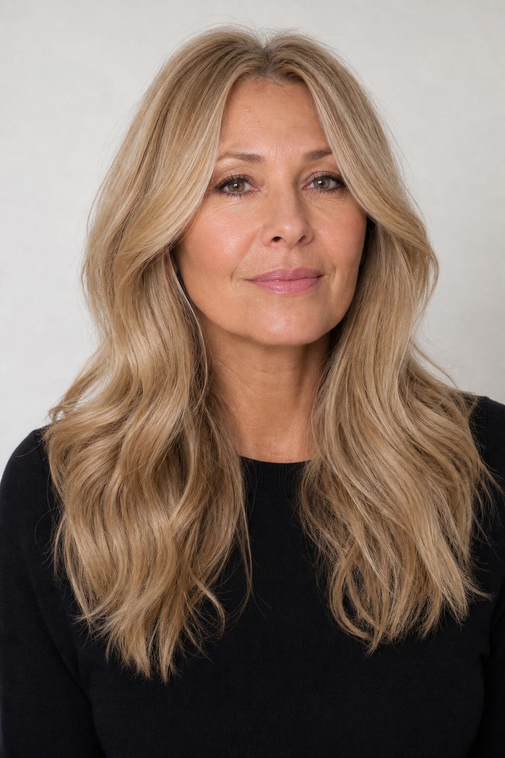 Even Honey Beige Blonde Achieved on Previously Colored Hair with Soft Tone