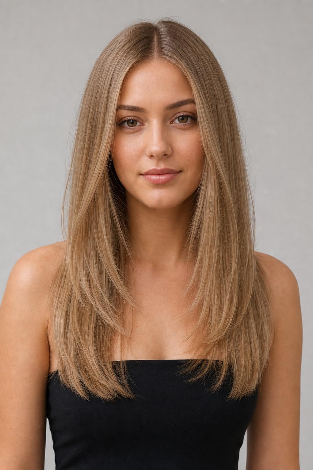 Soft Honey Beige Blonde with Sandy Neutral Warmth on Long Straight Hair