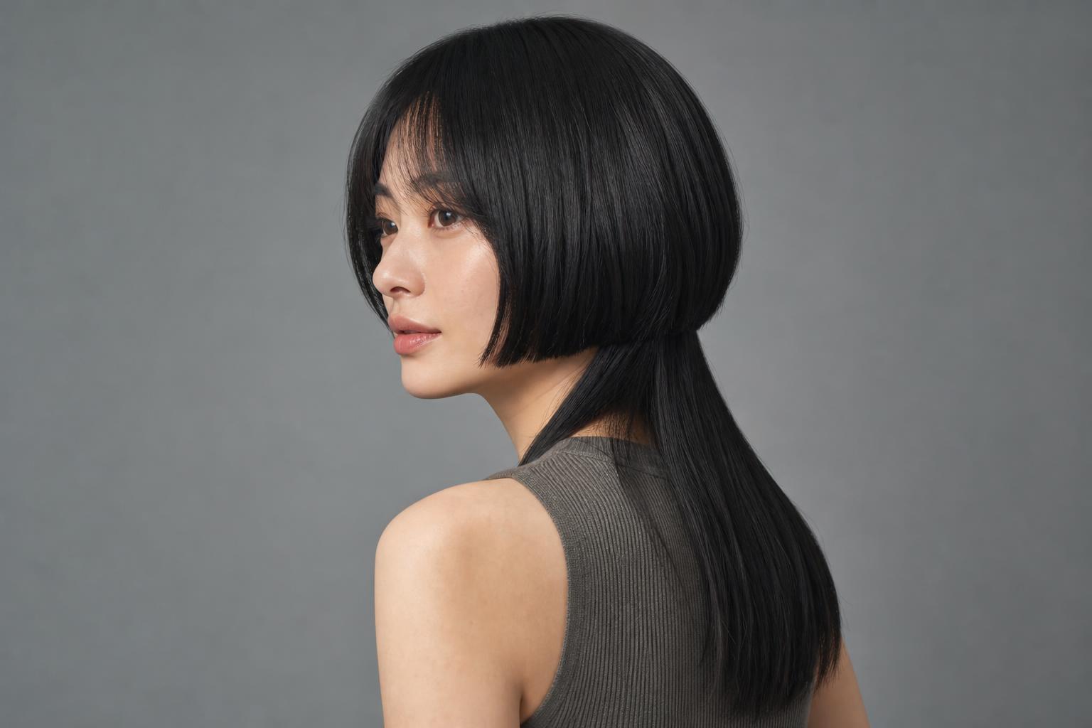 Jellyfish Cut with a Short Rounded Top Layer and Long Straight Underlayer