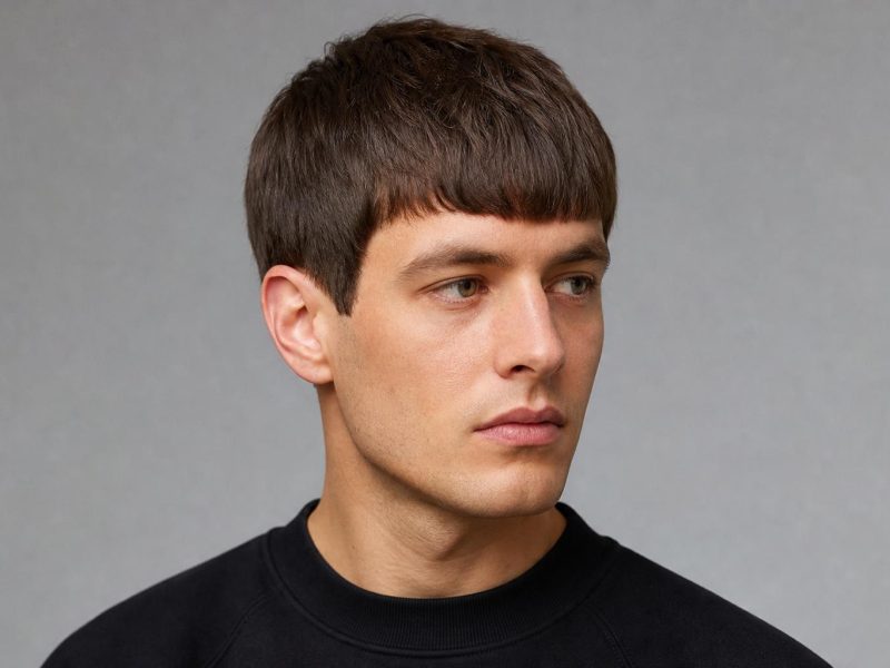 Mod Cut with a Forward-Swept Straight Fringe and Tapered Sides on Men