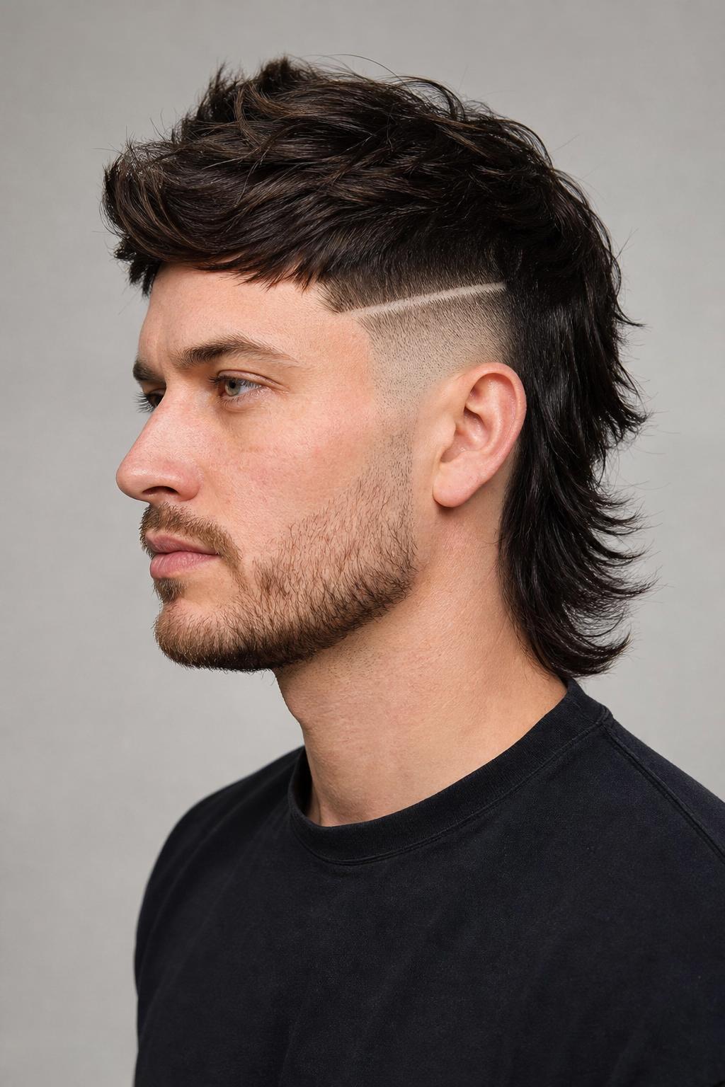 Modern Mullet with a Shaved Side Design