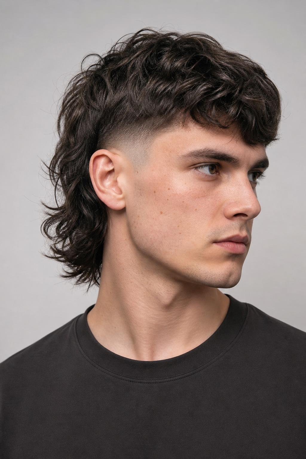 Drop Fade Mullet with a Curved Fade Line