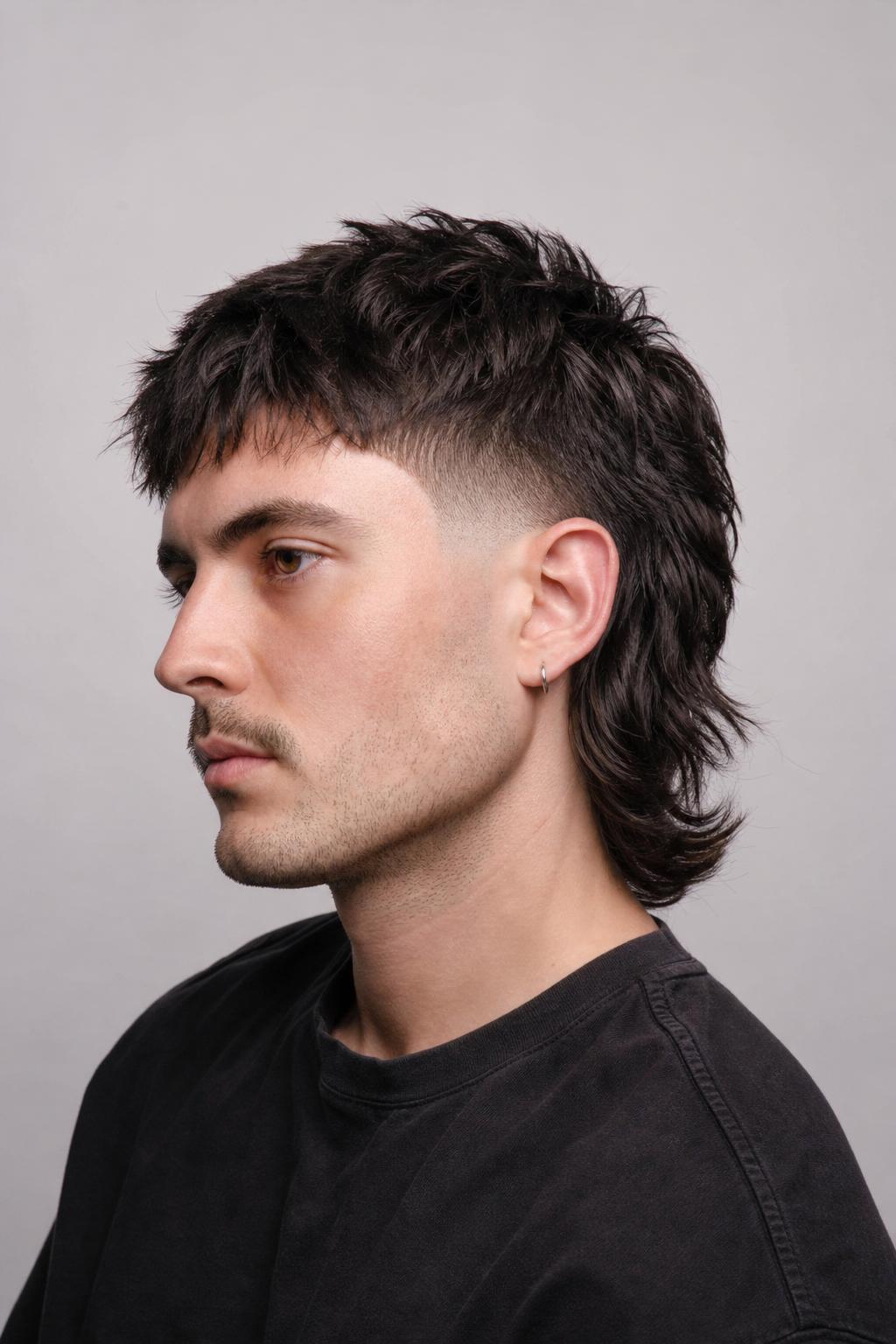 High Fade Mullet with Sharp Contrast
