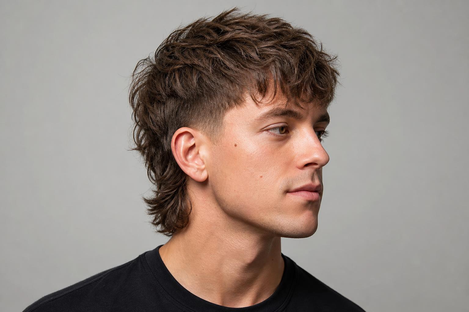 Modern Mullet on a Man with Textured Top, Tapered Sides, and a Soft Length at the Back