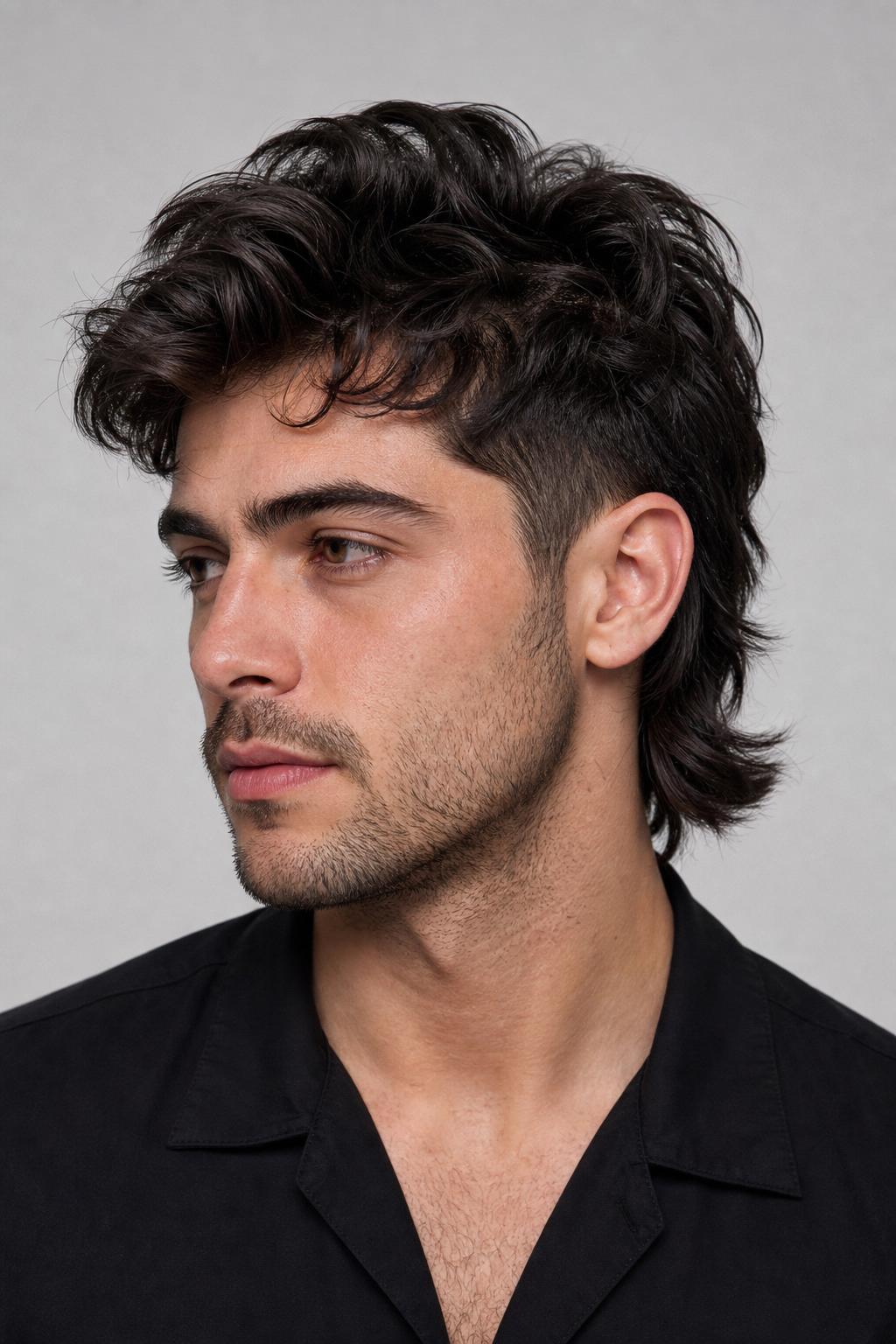Thick-Hair Modern Mullet with a Full Silhouette
