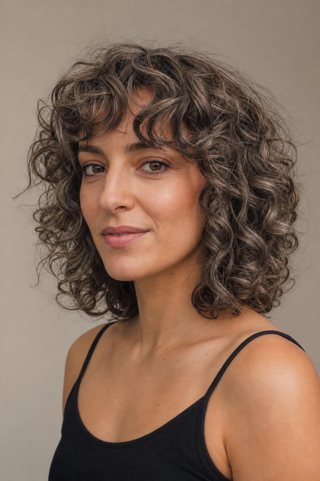 Mushroom Taupe Cool Tones on Natural Curls with Smoky Greige Dimension