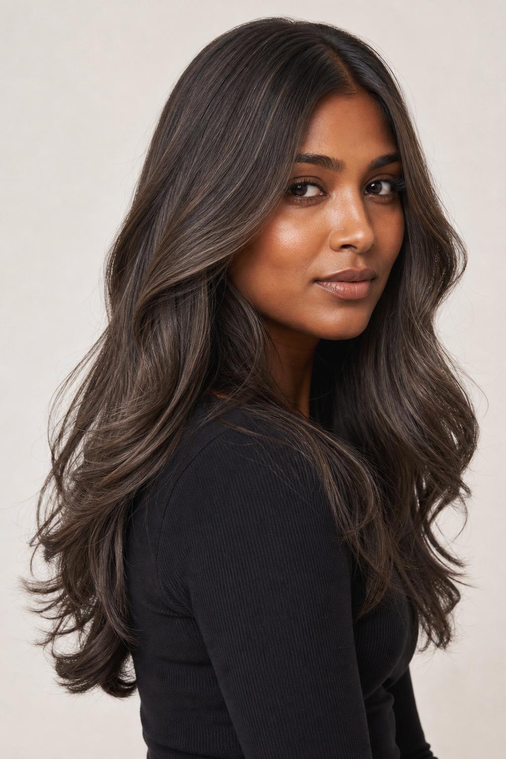 Rich Deep Mushroom Taupe on Deep Cool Skin with Smoky Greige Dimension