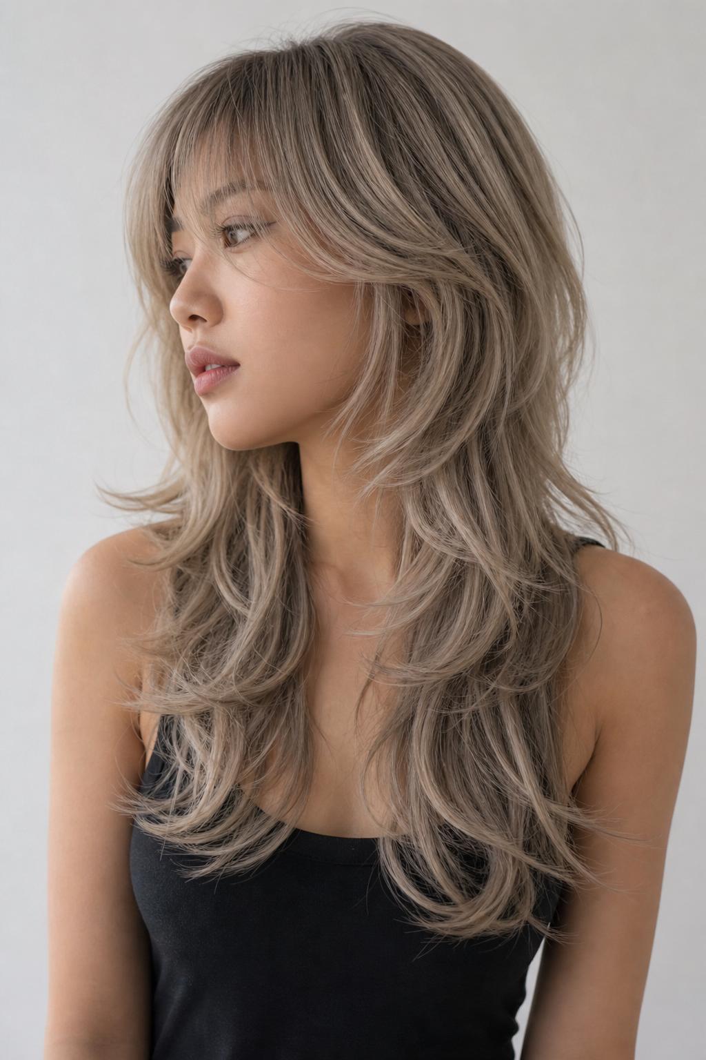 Ash Blonde Octopus Haircut with Smudged Shadow Root and Cool-Toned Wavy Lengths