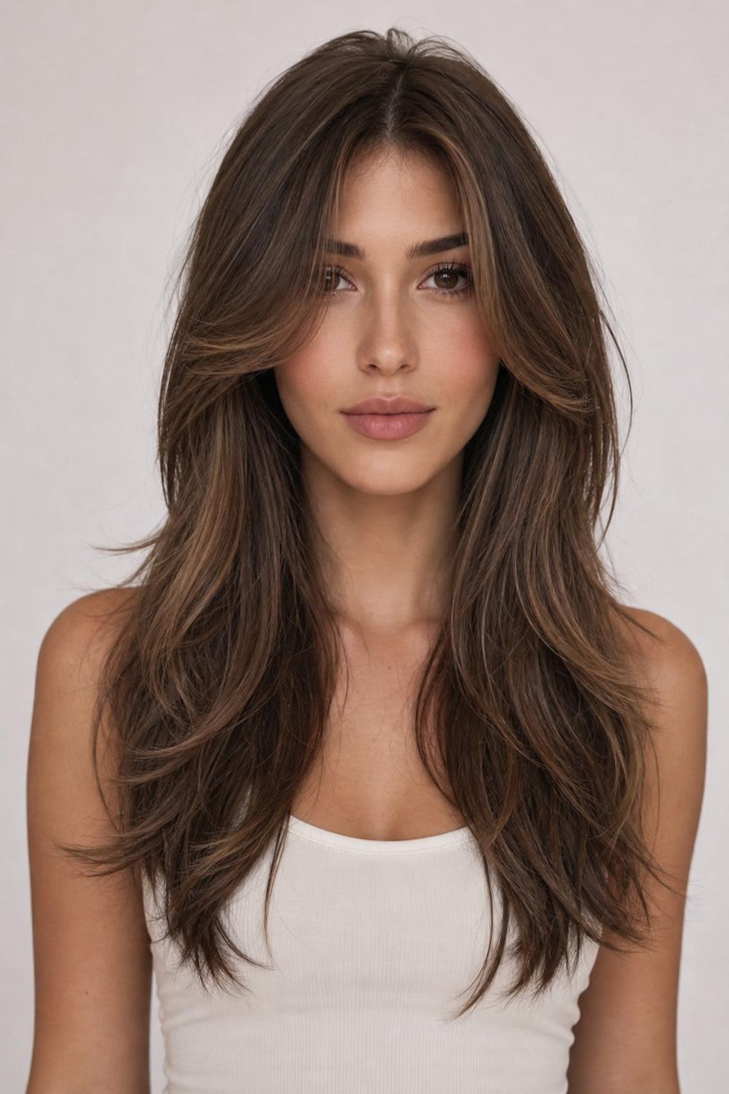 Long Octopus Haircut for Heart-Shaped Faces with Measured Crown Volume and Fullness at Lengths