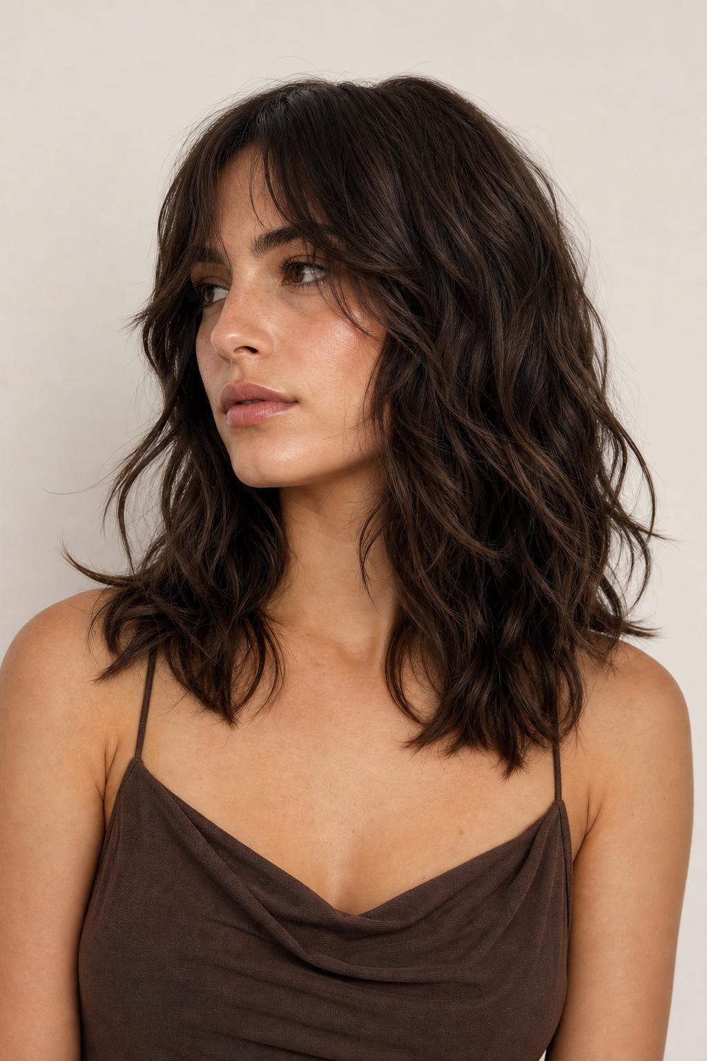 Low-Maintenance Octopus Haircut with Point-Cut Perimeter on Medium Wavy Brown Hair