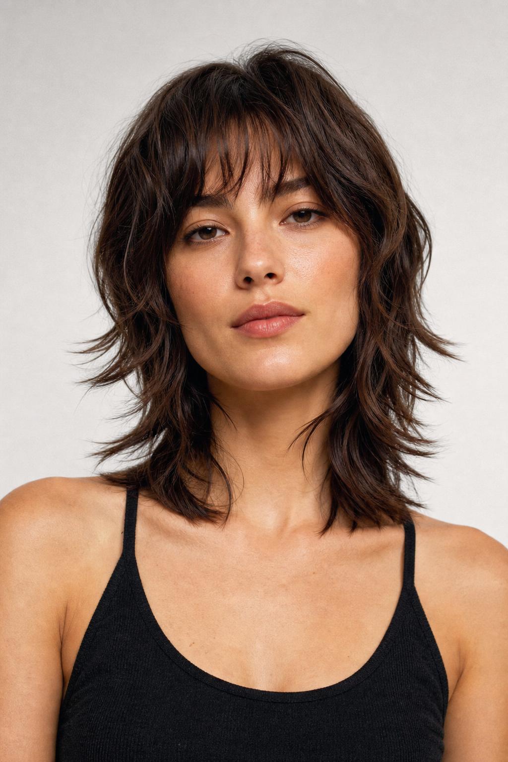 Octopus-Shag Hybrid Haircut with Graduated Disconnection and Soft Wavy Lengths on Medium Hair