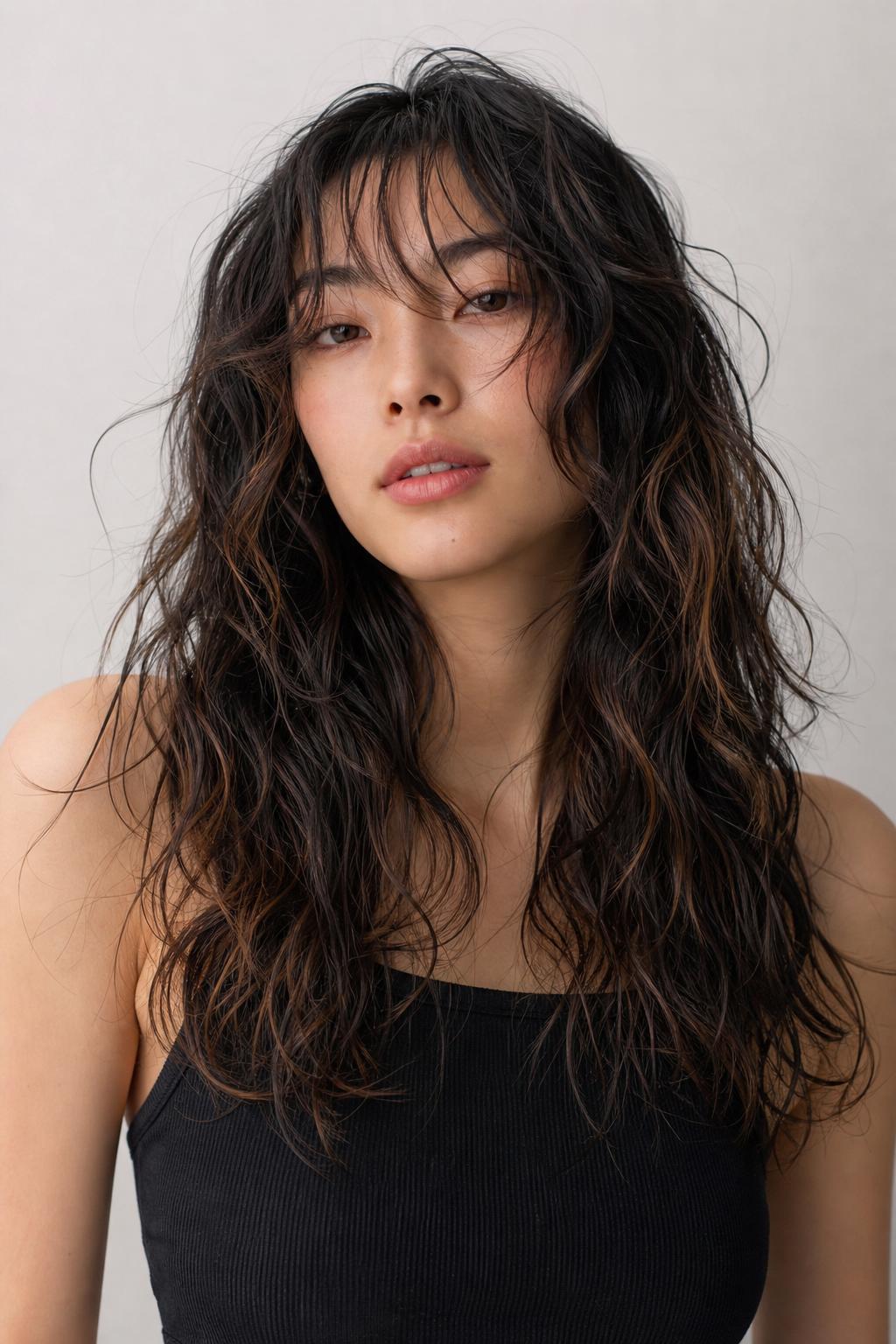 Air-Dried Wavy Octopus Haircut with Piece-y Crown Layers and Loose S-Wave Lengths