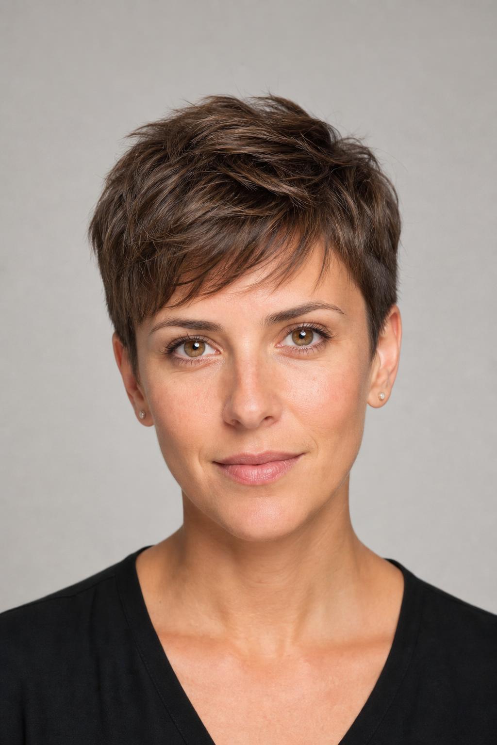 Grow-Friendly Textured Pixie Longer on Top with Tapered Sides on Medium Brown Hair