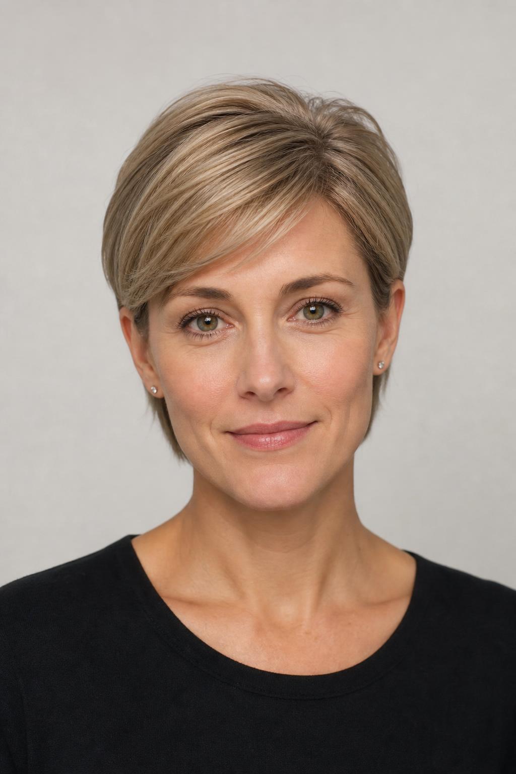 Longer Pixie with Side Pieces Tucked Behind Both Ears on Straight Ash-Blonde Hair