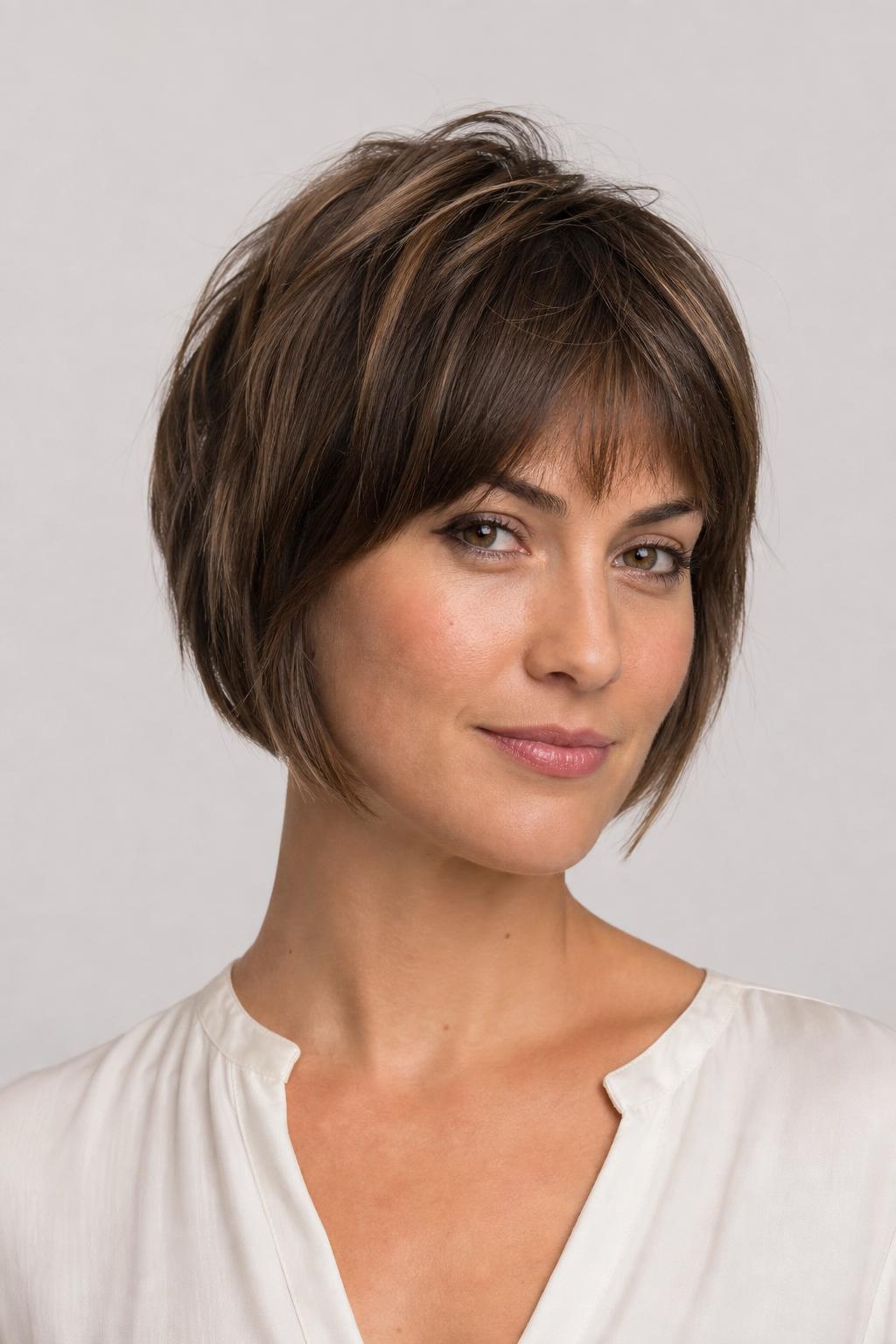 Bixie Cut Blending Bob Length and Pixie Crop with Chin-Length Sides on Brown Hair