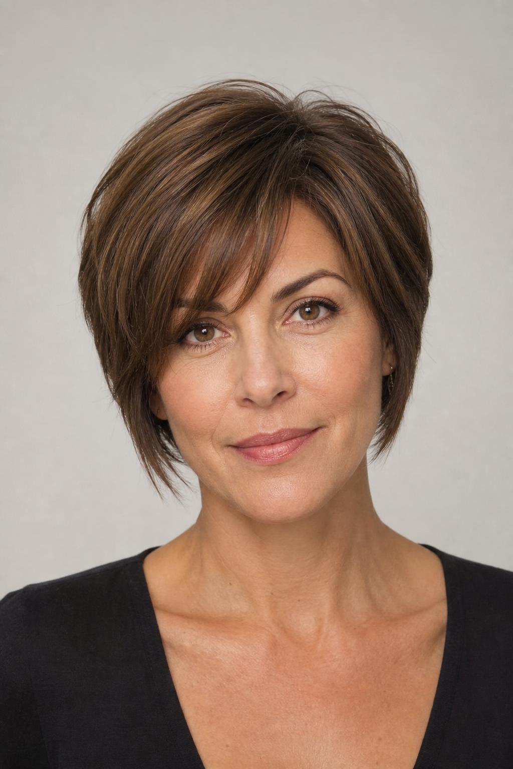 Pixie-Bob Hybrid with Sides Grazing the Jaw on Medium Brown Hair