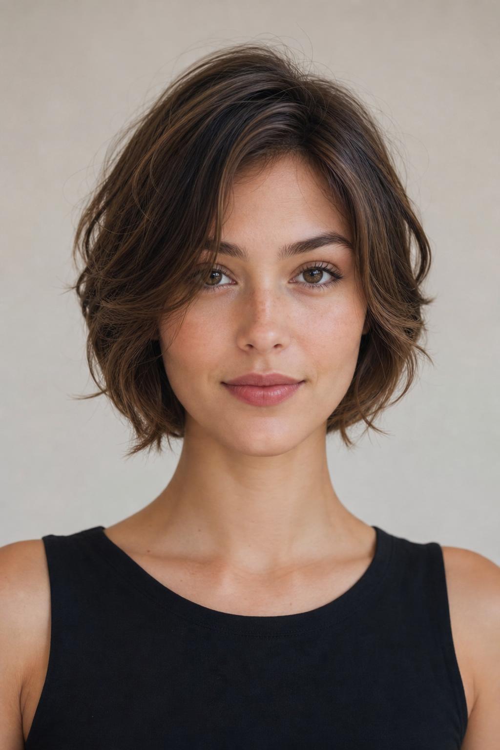 Longer Wavy Pixie with Soft Bends Framing the Jaw on Light Brown Hair