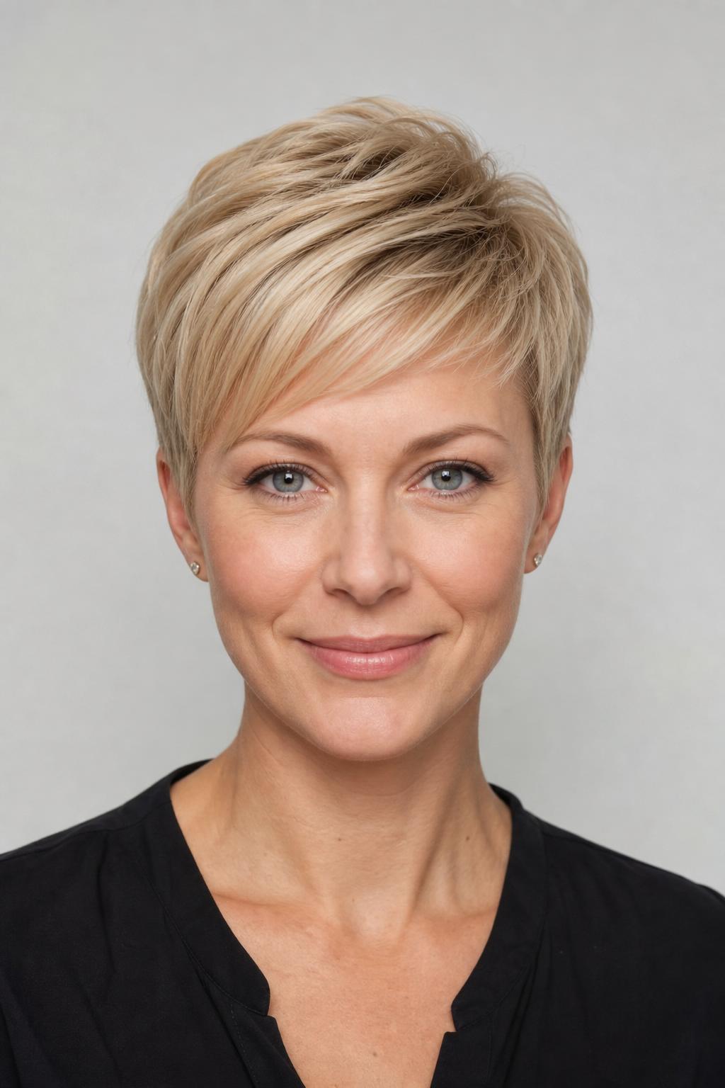 Stacked Crown Layered Pixie for Fine Hair with Lifted Volume on Light Blonde Straight Hair