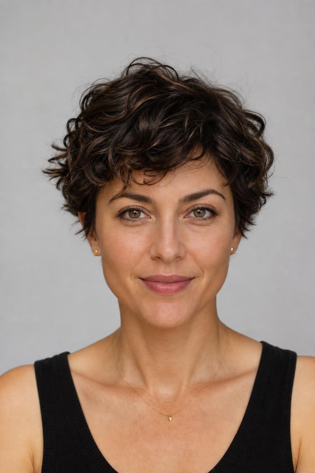 Natural Wave Tousled Pixie with Organic Movement on Medium Wavy Dark Brunette Hair