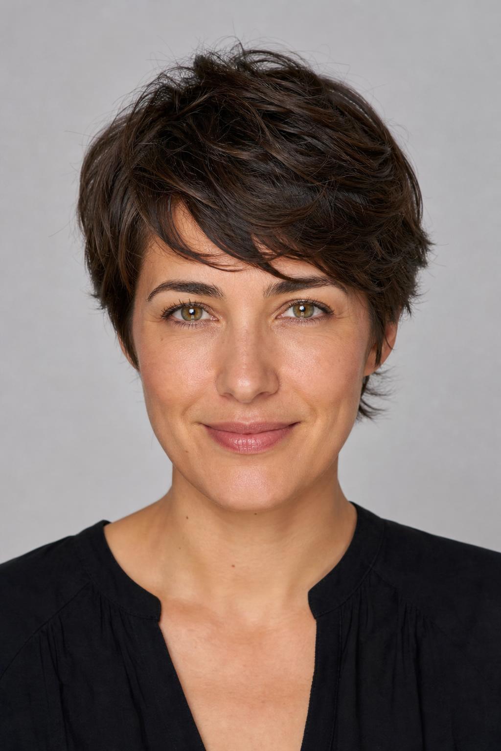 Tousled Textured Pixie Result with Relaxed Lived-In Finish on Medium Natural Brunette Hair