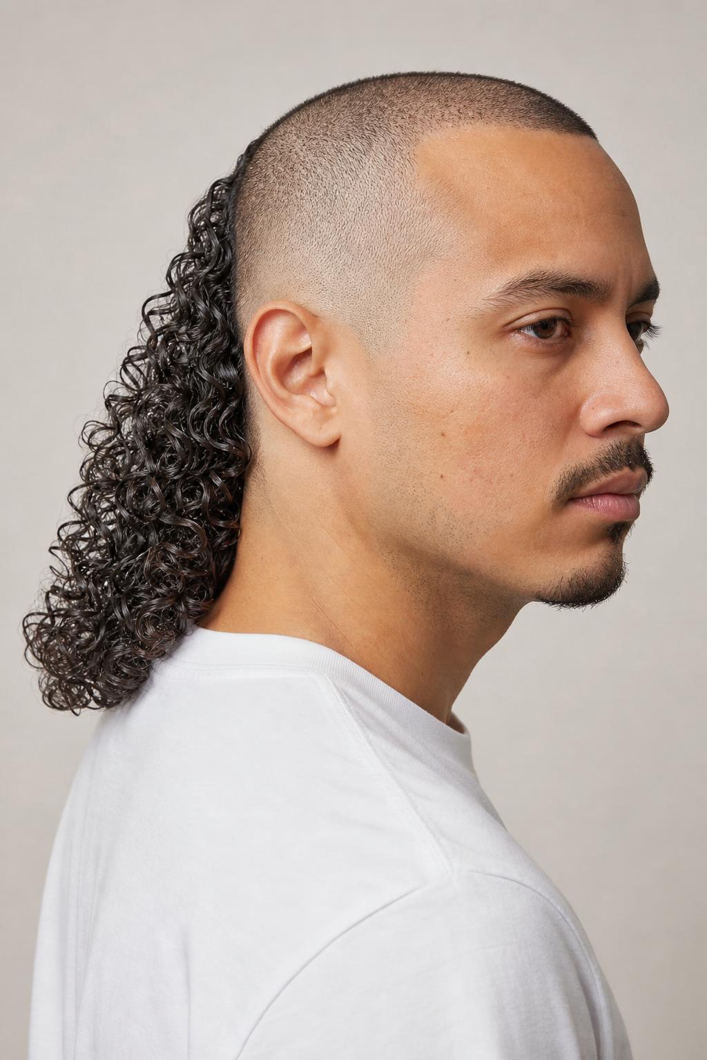 Skin Fade Skullet with a Permed Curly Back