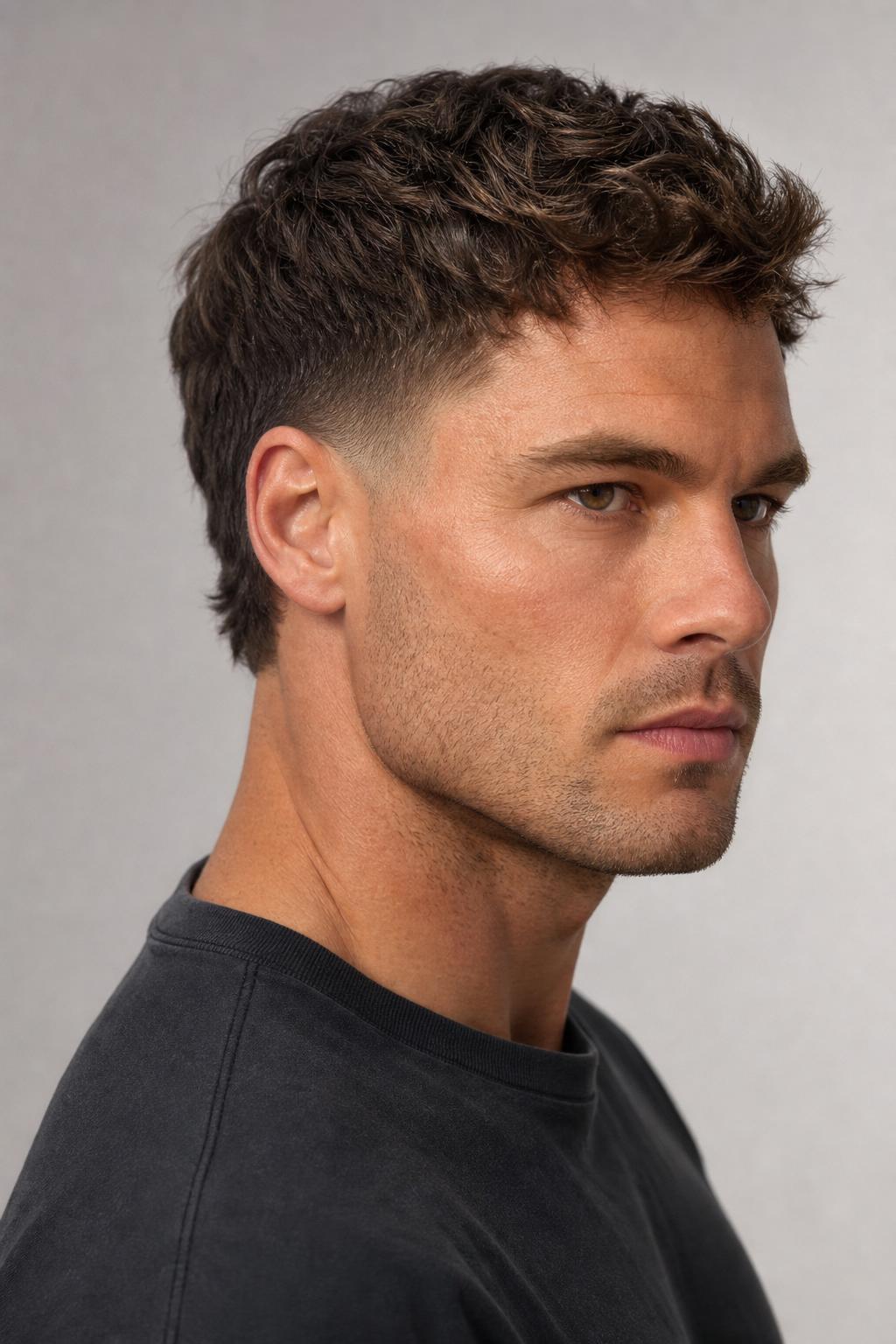 Skullet with a Low Fade and Textured Back on a Square Jaw