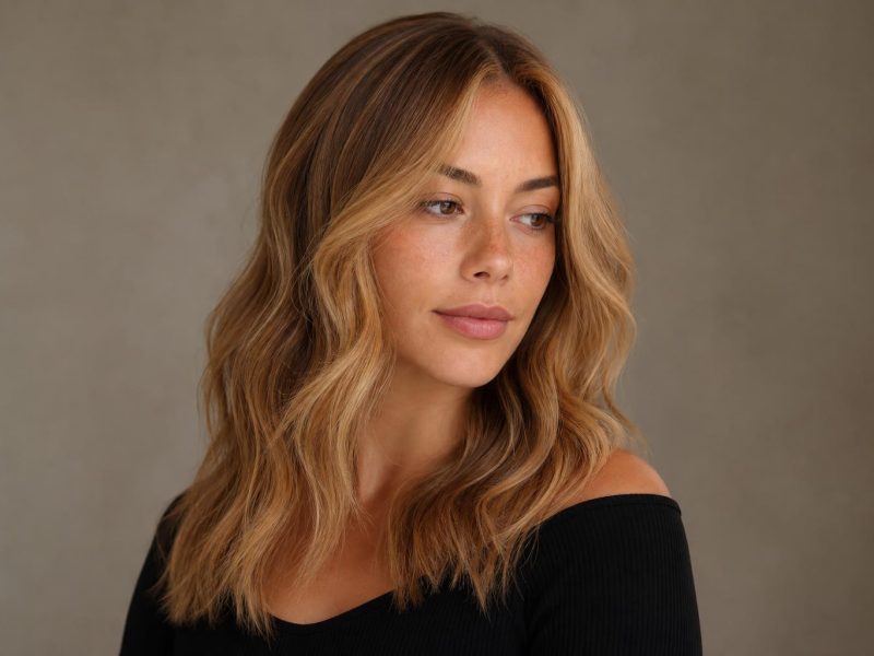 Teddy Bear Blonde Hair with Soft Honey and Toffee Dimension on Long Waves