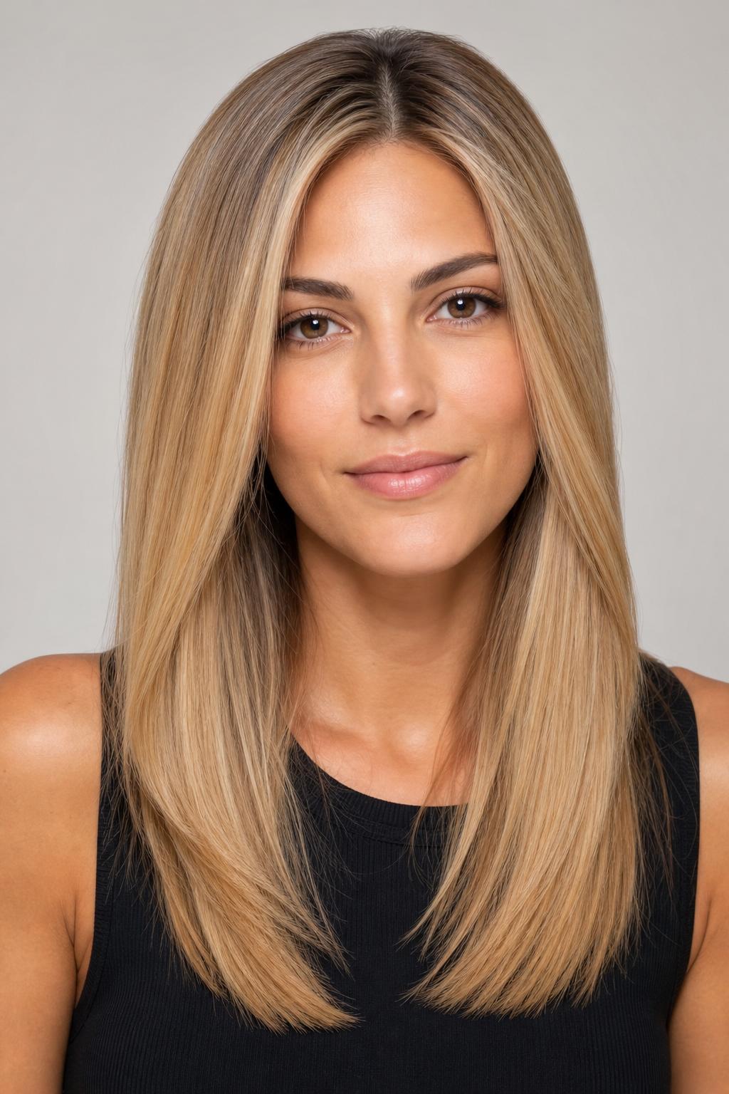Bright Even Teddy Bear Blonde Foilyage with Warm Dimension on Long Straight Hair