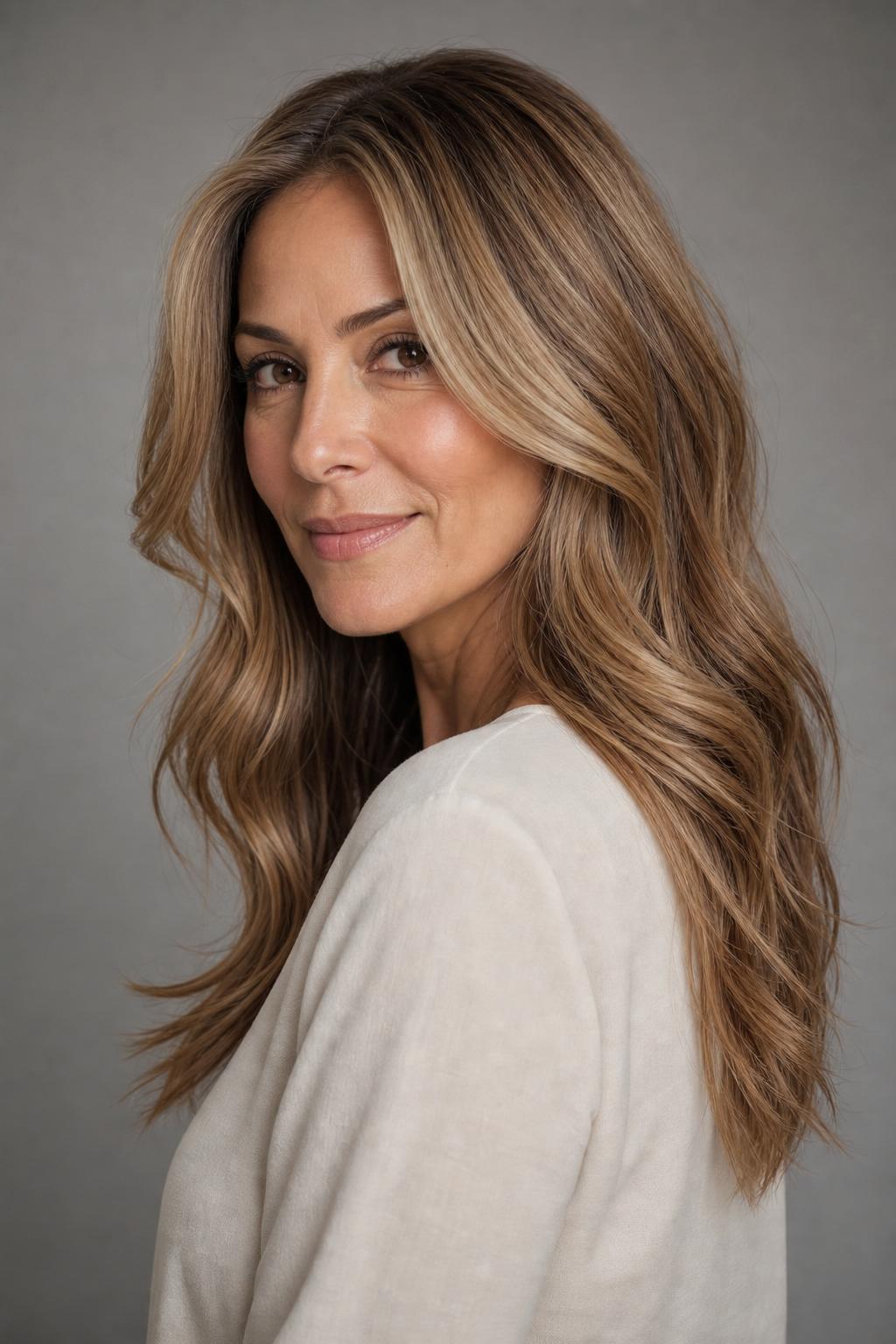 Low-Maintenance Teddy Bear Blonde with Soft Blended Root on Long Wavy Hair