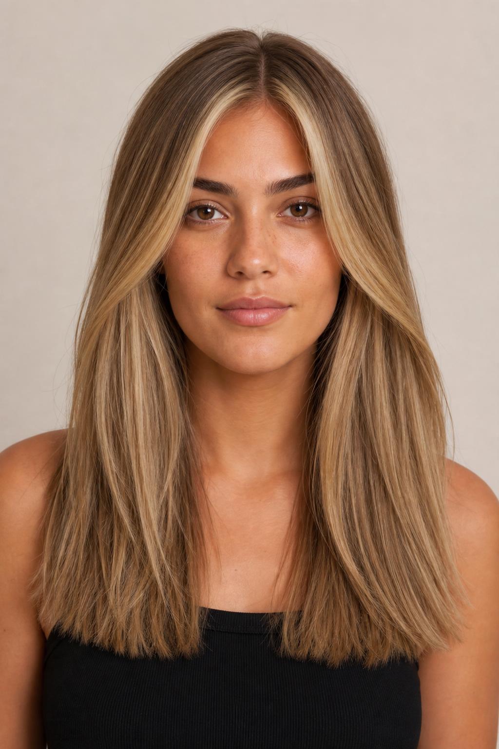 Teddy Bear Blonde with Brighter Honey Money Piece Framing the Face on Long Hair