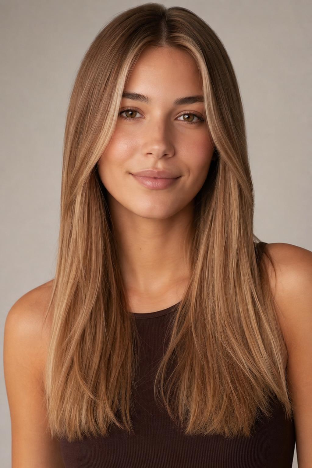 Soft Warm Teddy Bear Blonde with Low-Contrast Honey Blend on Long Straight Hair