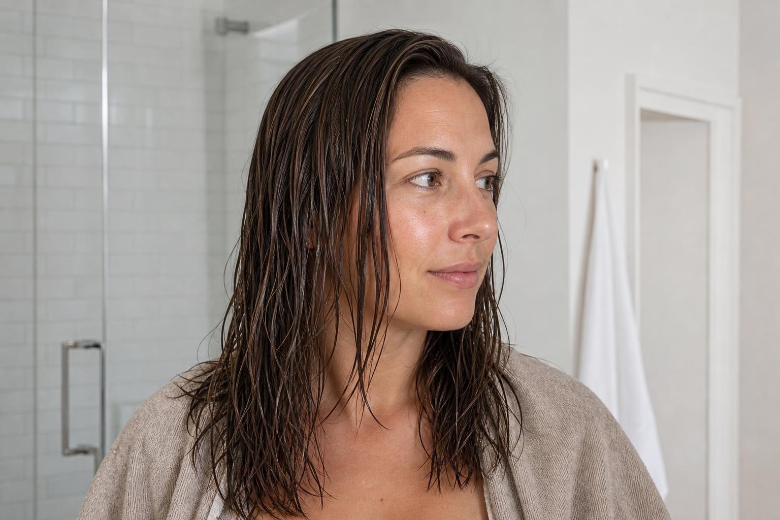 Freshly Washed Cool Brown Hair at Home After an At-Home Toning Rinse