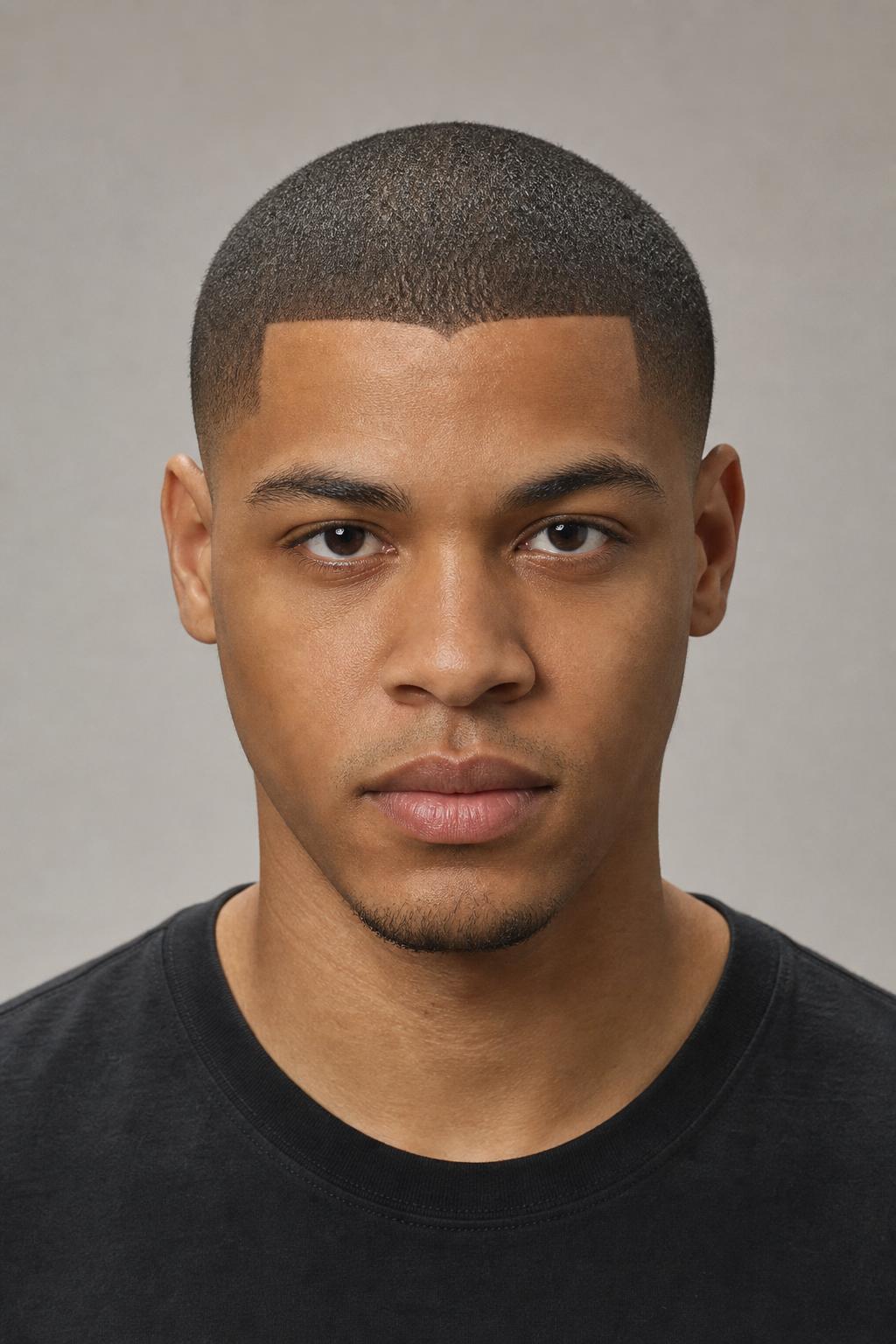 Buzz Cut with a Natural Line-Up Tracing the Widow's Peak