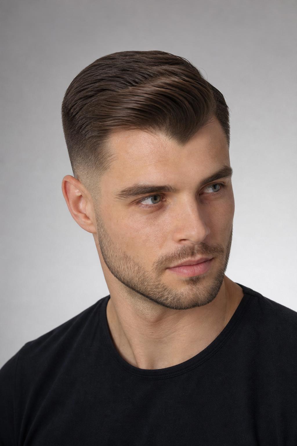 Comb Over with a Low Fade Swept to One Side