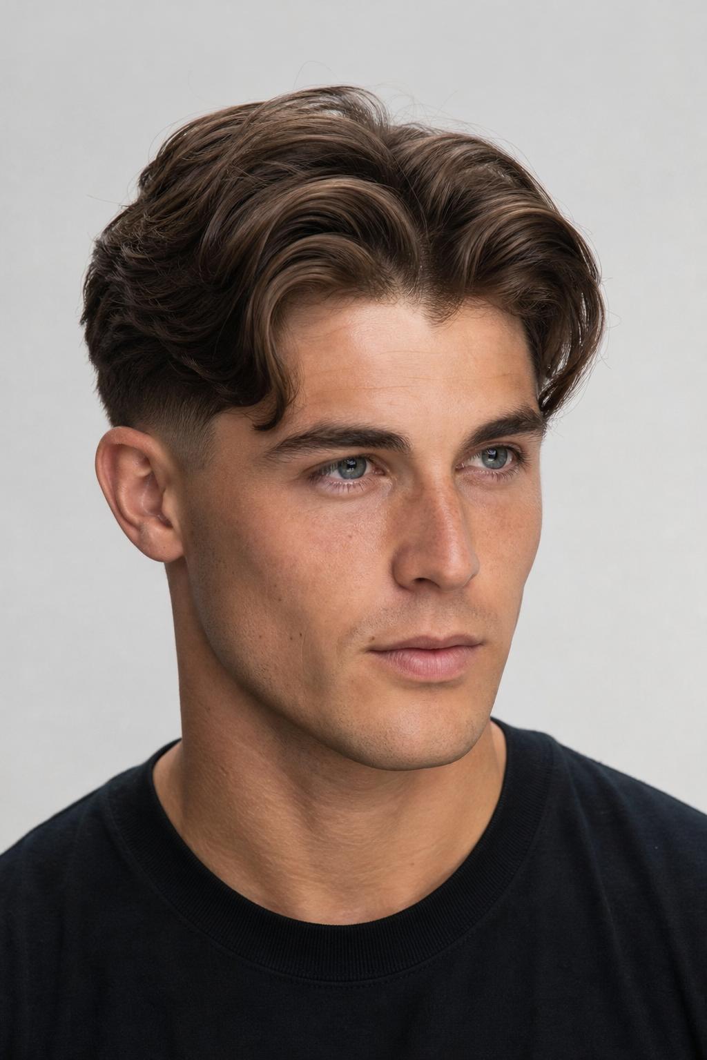 Mid Taper Fade with Volume and a Center Part Option