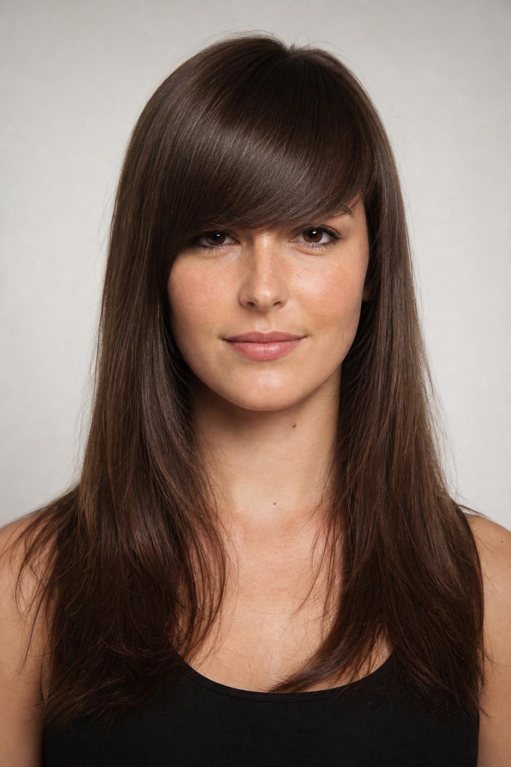 Side-Swept Blunt Bangs Across the Forehead