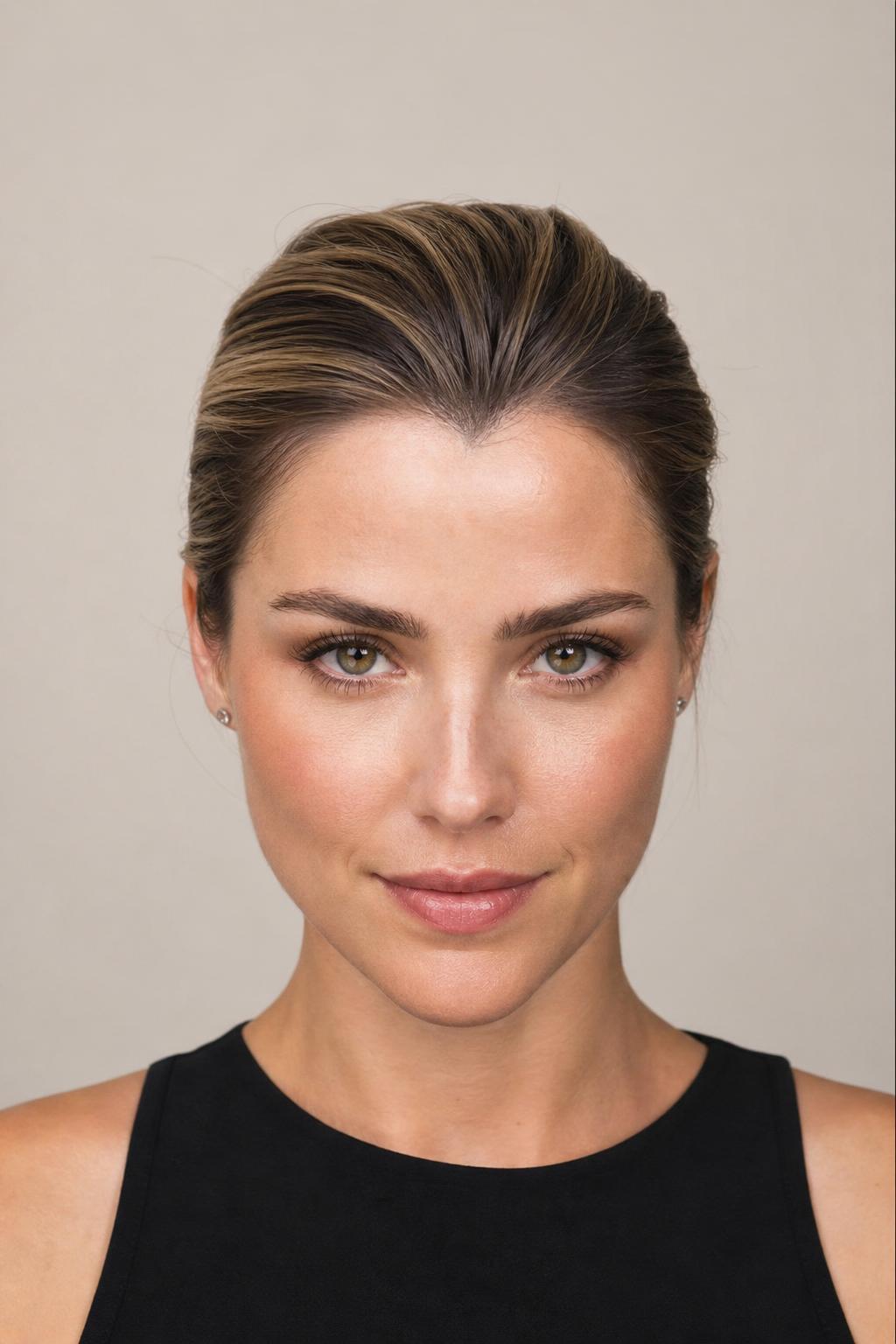 Slicked-Back Updo on Highlighted Hair