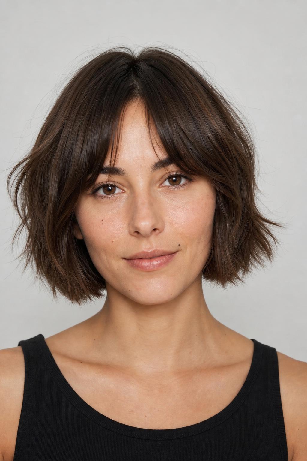Textured Bob with a Soft Curtain Fringe