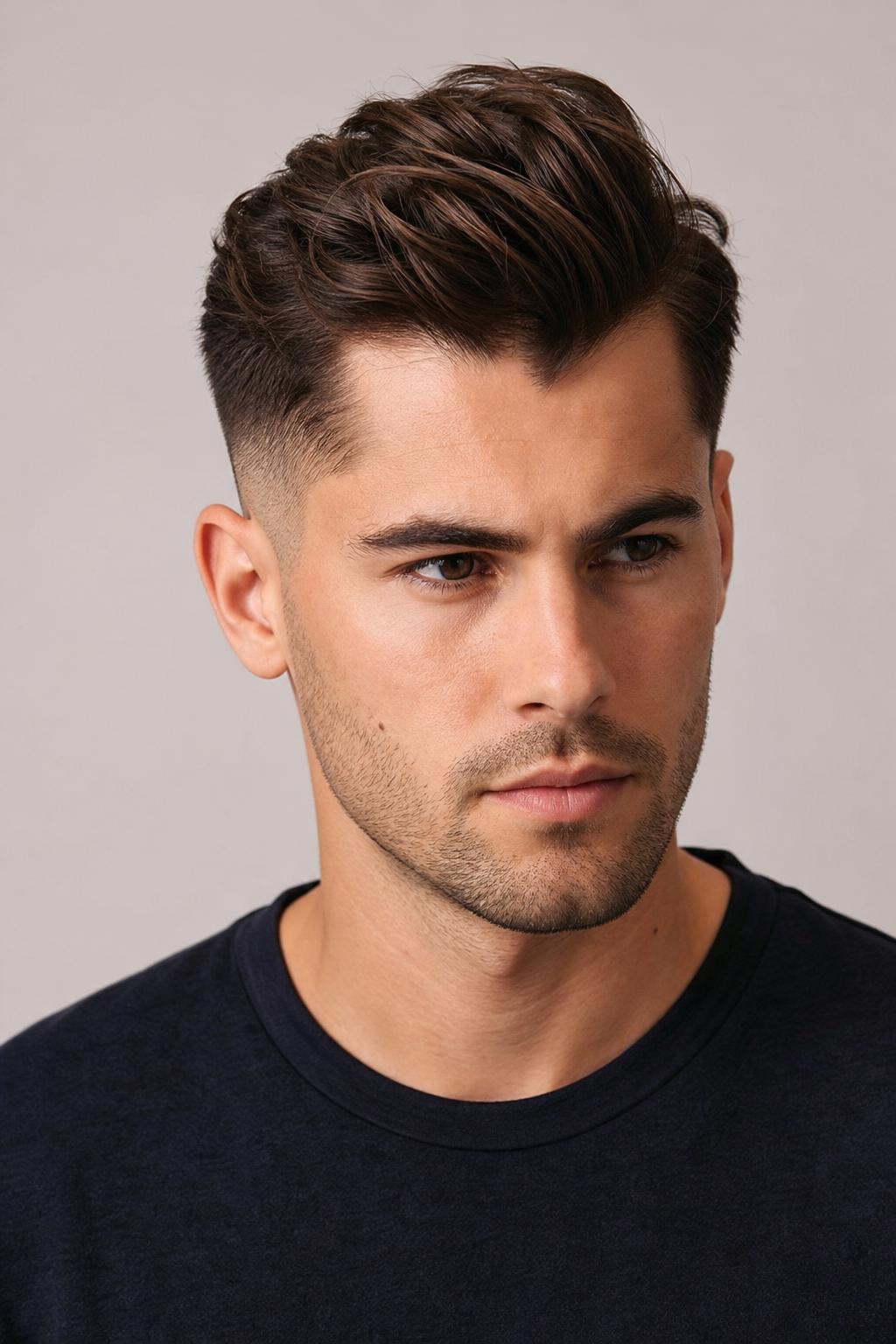 Textured Quiff with a Mid Fade and Visible Hairline Point