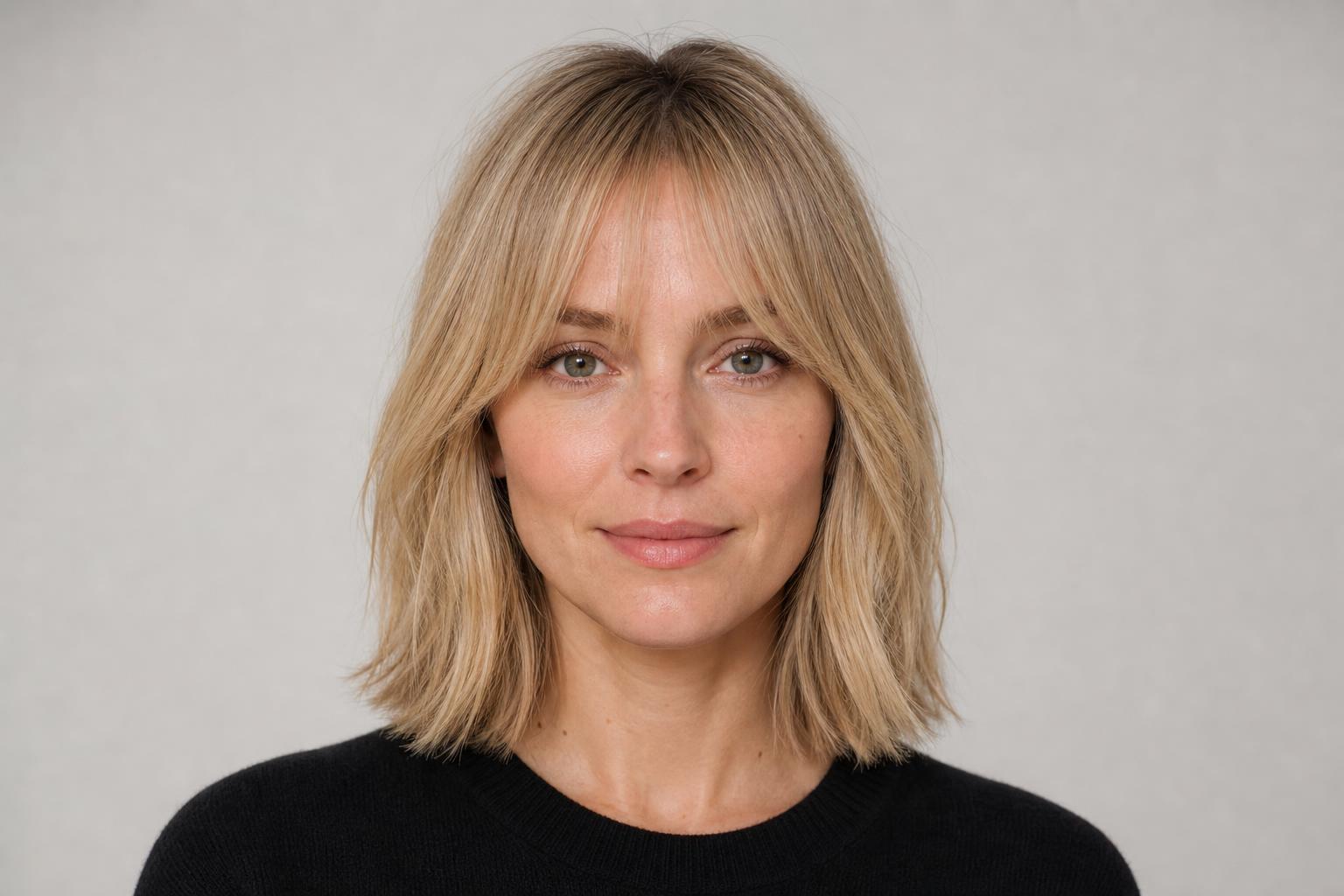 Sheer Wispy Curtain Fringe on Fine Straight Blonde Hair