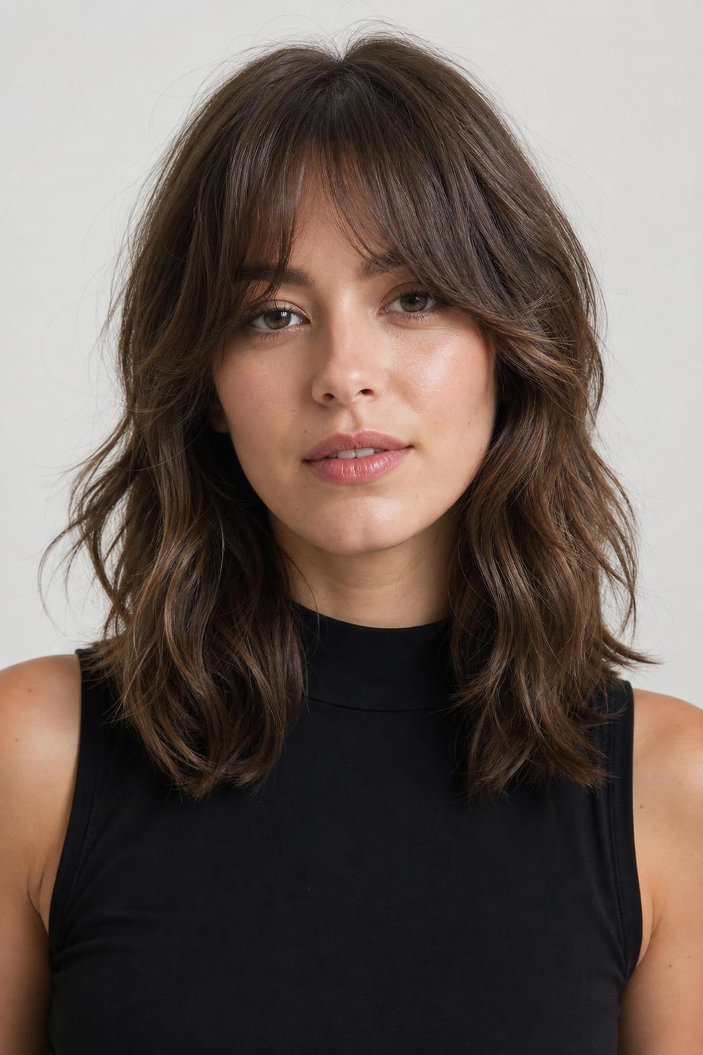Medium Wolf Cut with Bottleneck Bangs